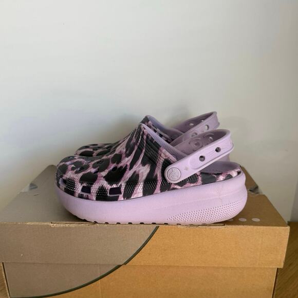 Crocs Platform Purple/Leopard Kids Clogs Sandals -SZ 3 Y - Picture 5 of 11